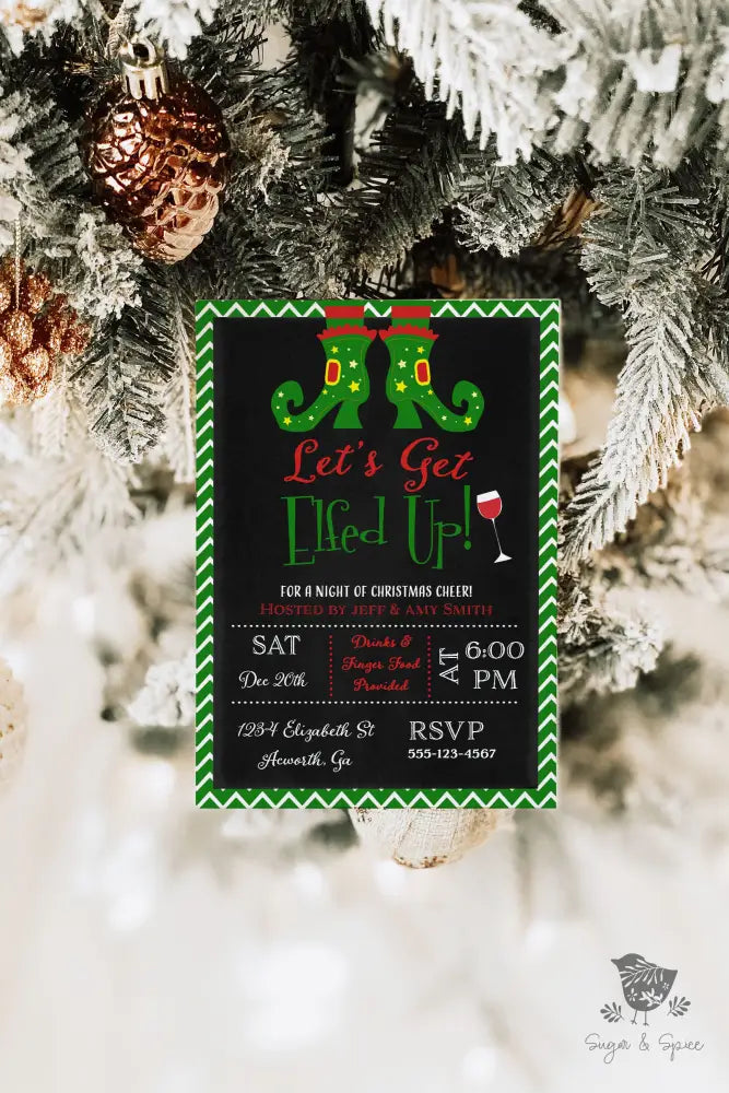 Let's Get Elfed Up Christmas Invitation - Premium Digital File from Sugar and Spice Invitations - Just $2.10! Shop now at Sugar and Spice Paper