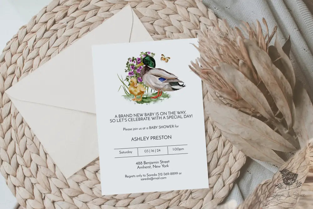 Little Duckling Spring Baby Shower Invitation - Premium Paper & Party Supplies > Paper > Invitations & Announcements > Invitations from Sugar and Spice Invitations - Just $1.95! Shop now at Sugar and Spice Paper
