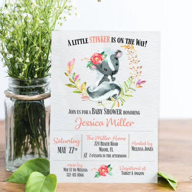 Little Stinker Skunk Baby Shower Invitation - Premium from Sugar and Spice Invitations - Just $1.95! Shop now at Sugar and Spice Paper