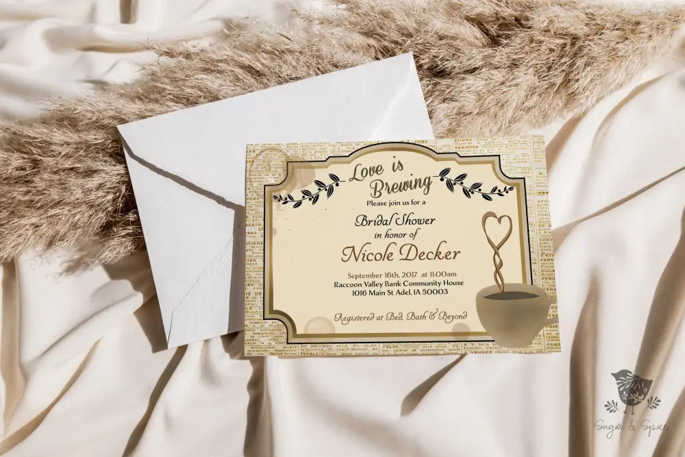 Love is Brewing Coffee Bridal Shower Invitation - Premium  from Sugar and Spice Invitations - Just $1.95! Shop now at Sugar and Spice Paper