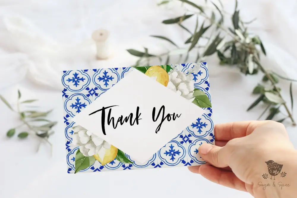 Mediterranean Blue Tile Thank You Card - Premium Paper & Party Supplies > Paper > Invitations & Announcements > Invitations from Sugar and Spice Invitations - Just $2.50! Shop now at Sugar and Spice Paper