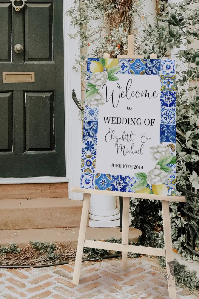 Mediterranean Lemon Blue Tile Welcome Sign - Premium from Sugar and Spice Invitations - Just $35! Shop now at Sugar and Spice Paper