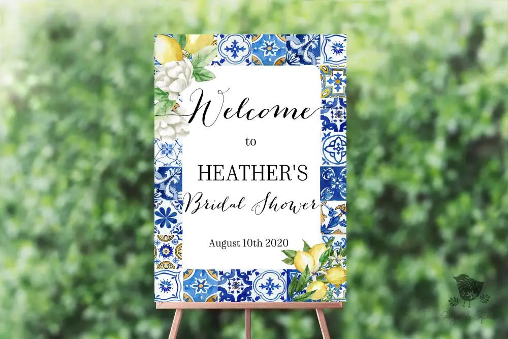 Mediterranean Lemon Blue Tile Welcome Sign - Premium from Sugar and Spice Invitations - Just $35! Shop now at Sugar and Spice Paper