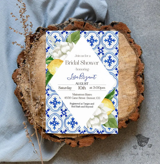 Mediterranean Lemon Bridal Shower Invitation - Premium  from Sugar and Spice Invitations - Just $1.95! Shop now at Sugar and Spice Paper