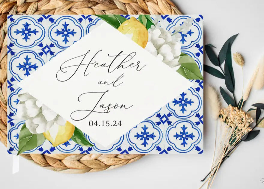 Mediterranean Lemon Wedding Guest Book - Premium from Sugar and Spice - Just $55! Shop now at Sugar and Spice Paper