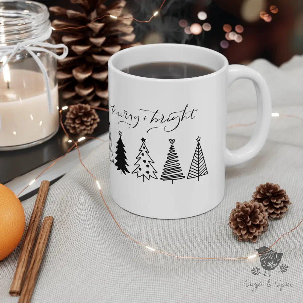 Merry and Bright Christmas Ceramic Mug - Premium Mug from Printify - Just $18! Shop now at Sugar and Spice Paper