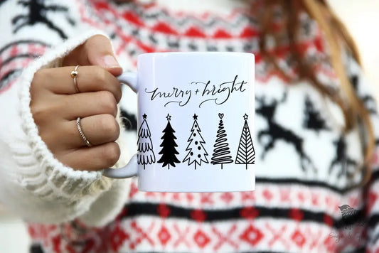 Merry and Bright Christmas Ceramic Mug - Premium Mug from Printify - Just $18! Shop now at Sugar and Spice Paper