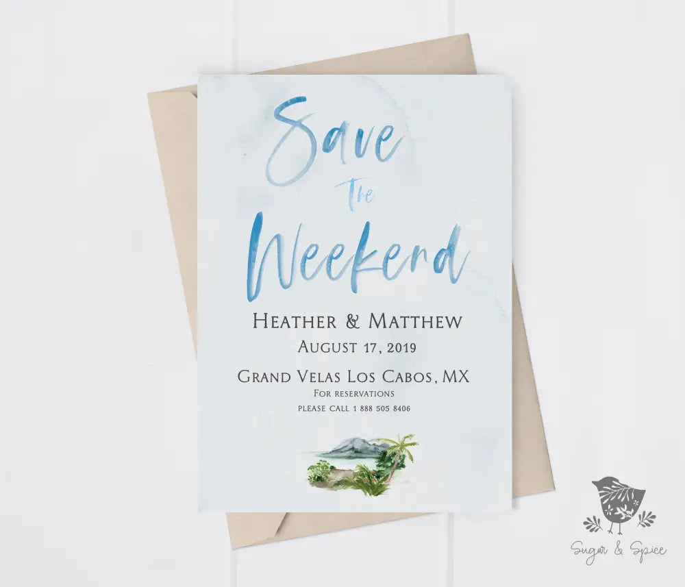 Mexico Cabo Watercolor Save the Date - Premium Paper & Party Supplies > Paper > Invitations & Announcements > Invitations from Sugar and Spice Invitations - Just $2.50! Shop now at Sugar and Spice Paper