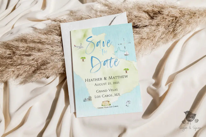 Mexico Cabo Watercolor Save the Date - Premium Paper & Party Supplies > Paper > Invitations & Announcements > Invitations from Sugar and Spice Invitations - Just $2.50! Shop now at Sugar and Spice Paper