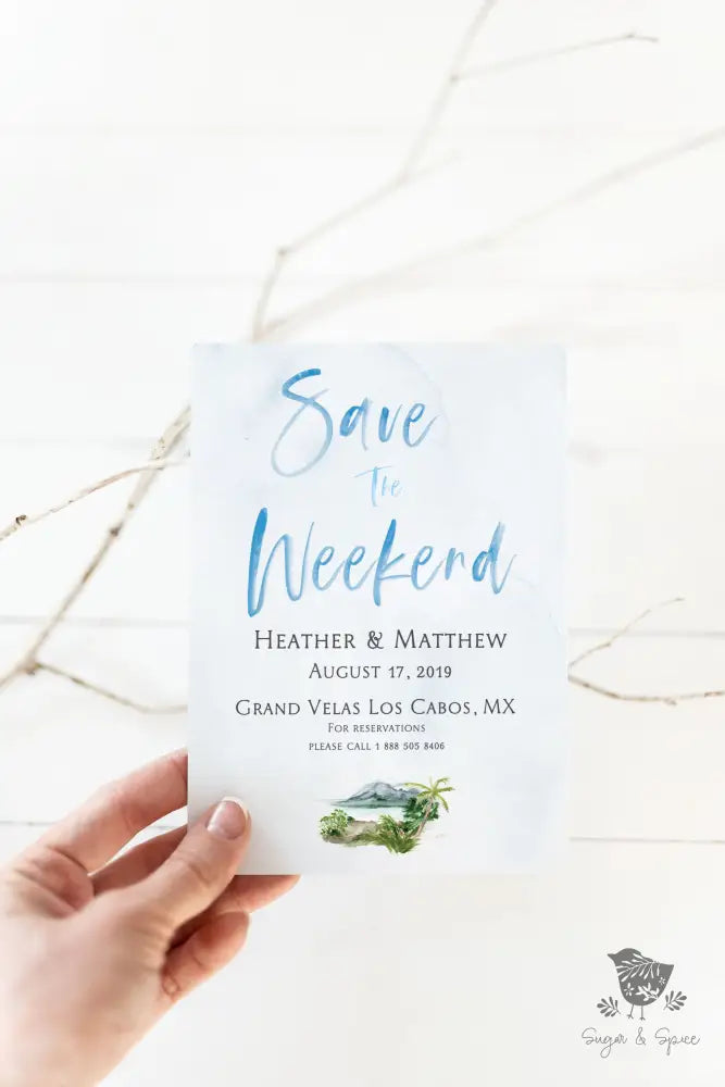 Mexico Cabo Watercolor Save the Date - Premium Paper & Party Supplies > Paper > Invitations & Announcements > Invitations from Sugar and Spice Invitations - Just $2.50! Shop now at Sugar and Spice Paper