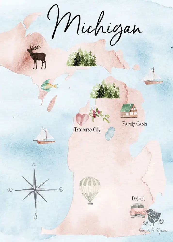 Michigan Watercolor Map Save the Date - Premium Paper & Party Supplies > Paper > Invitations & Announcements > Invitations from Sugar and Spice Invitations - Just $2.50! Shop now at Sugar and Spice Paper