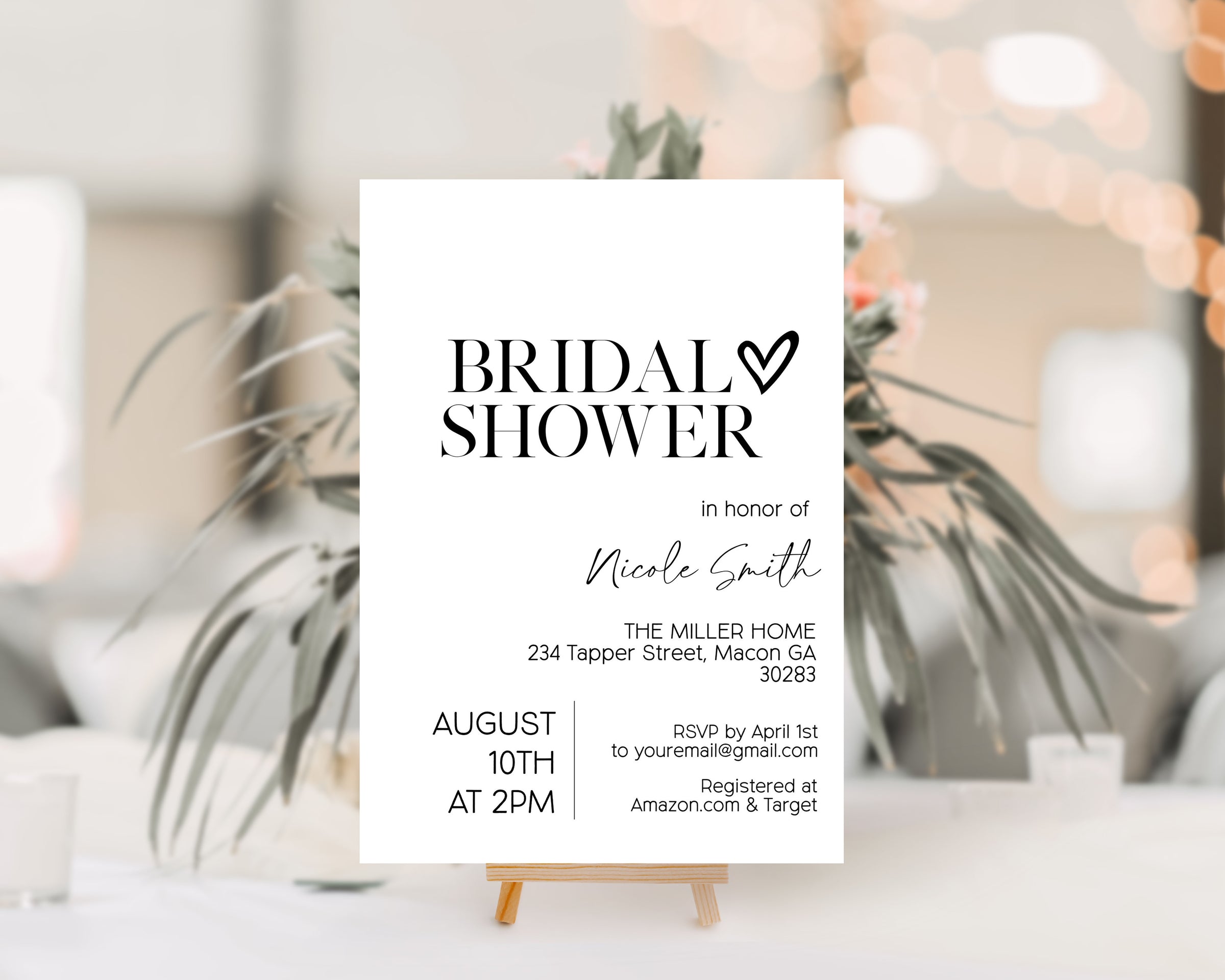 Minimalist Heart Bridal Shower Invitation