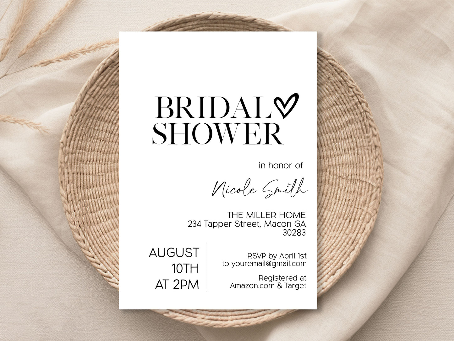 Minimalist Heart Bridal Shower Invitation