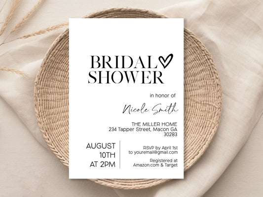 Minimalist Heart Bridal Shower Invitation