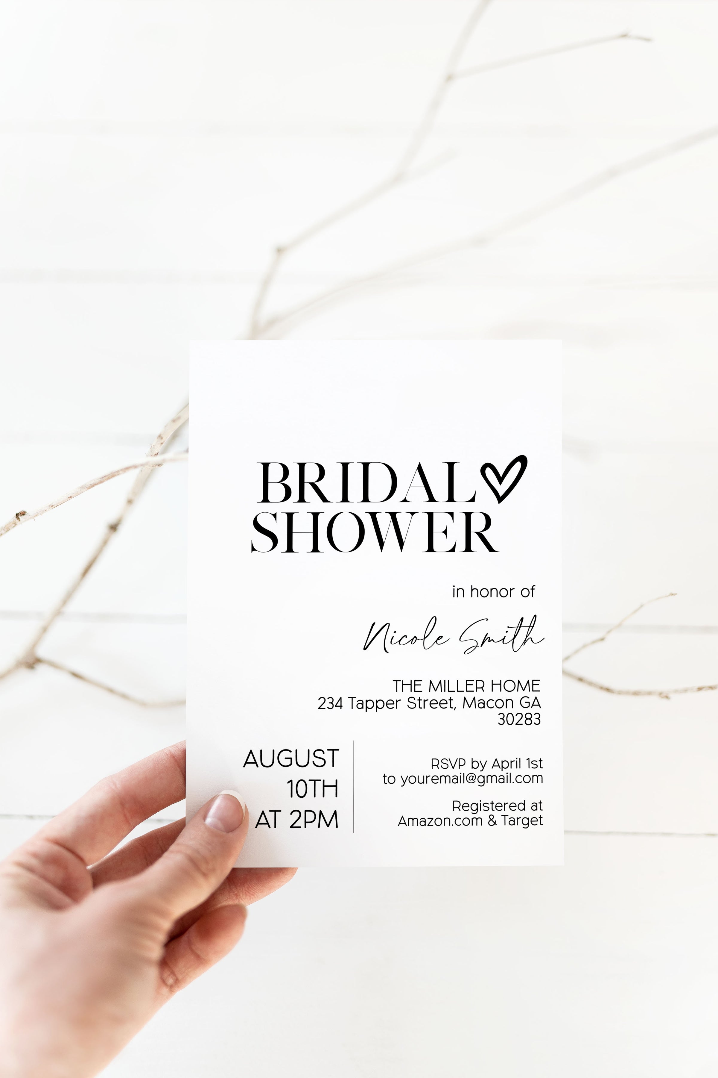 Minimalist Heart Bridal Shower Invitation