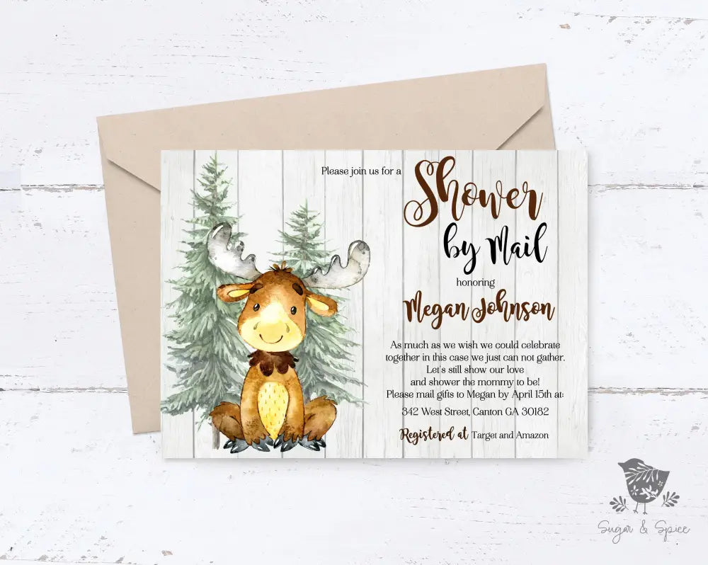 Moose Woodland Forest Baby Shower Invitation - Premium  from Sugar and Spice Invitations - Just $1.95! Shop now at Sugar and Spice Paper