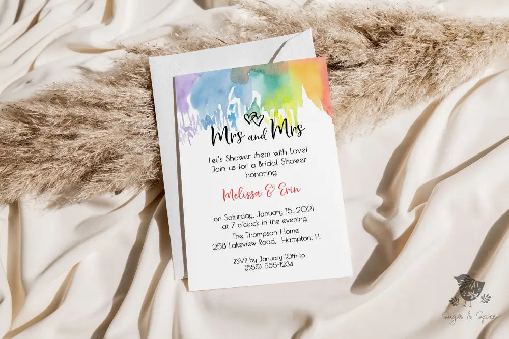 Mrs and Mrs Rainbow Same Sex Bridal Shower Invitation - Premium from Sugar and Spice Invitations - Just $1.95! Shop now at Sugar and Spice Paper