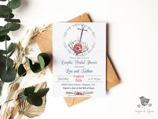 Nautical Floral Bridal Shower Invitation - Premium  from Sugar and Spice Invitations - Just $1.95! Shop now at Sugar and Spice Paper