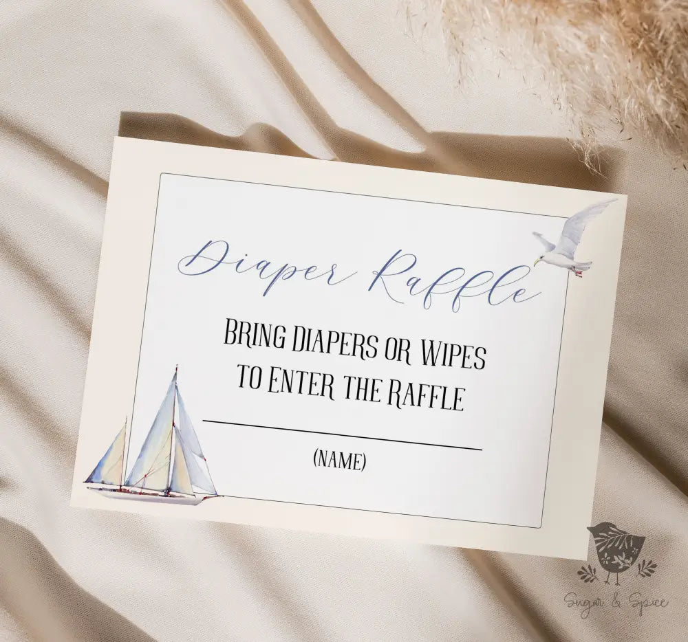 Nautical Sailboat Diaper Raffle - Premium Paper & Party Supplies > Paper > Invitations & Announcements > Invitations from Sugar and Spice Invitations - Just $1.90! Shop now at Sugar and Spice Paper