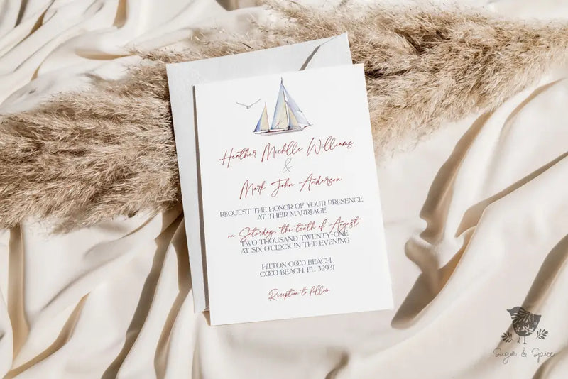 Nautical SailBoat Wedding Invitation - Premium Paper & Party Supplies > Paper > Invitations & Announcements > Invitations from Sugar and Spice Invitations - Just $2.15! Shop now at Sugar and Spice Paper