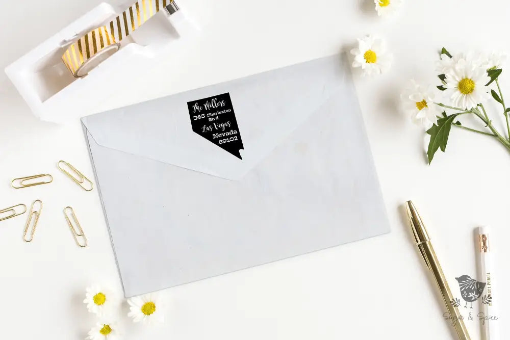 Nevada Self Inking Address Stamp Personalized, State Stamp, Custom Stamp - Premium Craft Supplies & Tools > Stamps & Seals > Stamps from Sugar and Spice Invitations - Just $40! Shop now at Sugar and Spice Paper