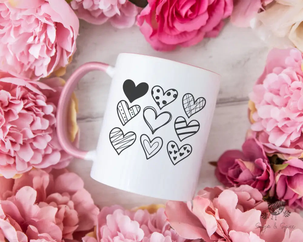 Nine Hand drawn Hearts Coffee Mug - Premium Mug from Printify - Just $18! Shop now at Sugar and Spice Paper