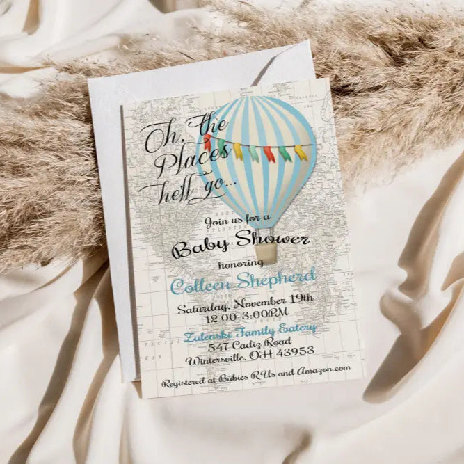 Oh the Places He'll Go Baby Shower Invitation - Premium from Sugar and Spice Invitations - Just $1.95! Shop now at Sugar and Spice Paper