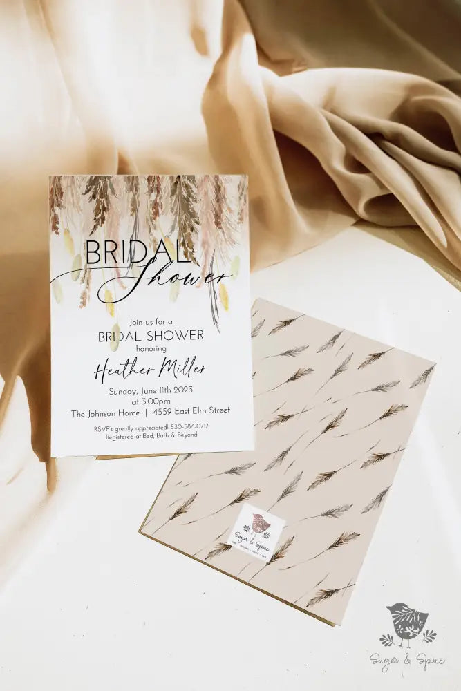 Pampas Grass Boho Bridal Shower Invitation - Premium  from Sugar and Spice Invitations - Just $1.95! Shop now at Sugar and Spice Paper