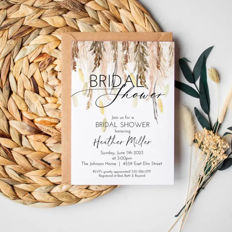 Pampas Grass Boho Bridal Shower Invitation - Premium  from Sugar and Spice Invitations - Just $1.95! Shop now at Sugar and Spice Paper