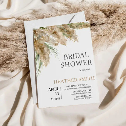 Pampas Grass Bridal Shower Invitation - Premium  from Sugar and Spice Invitations - Just $1.95! Shop now at Sugar and Spice Paper