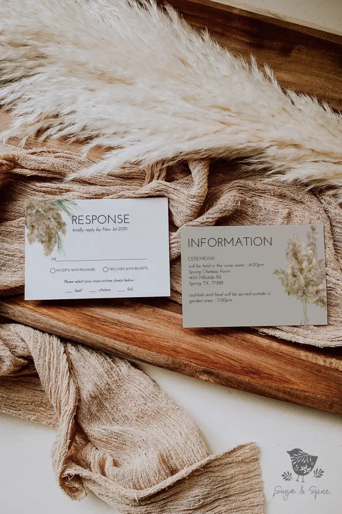 Pampas Grass Wedding Invitation Suite - Premium from Sugar and Spice Invitations - Just $2.15! Shop now at Sugar and Spice Paper