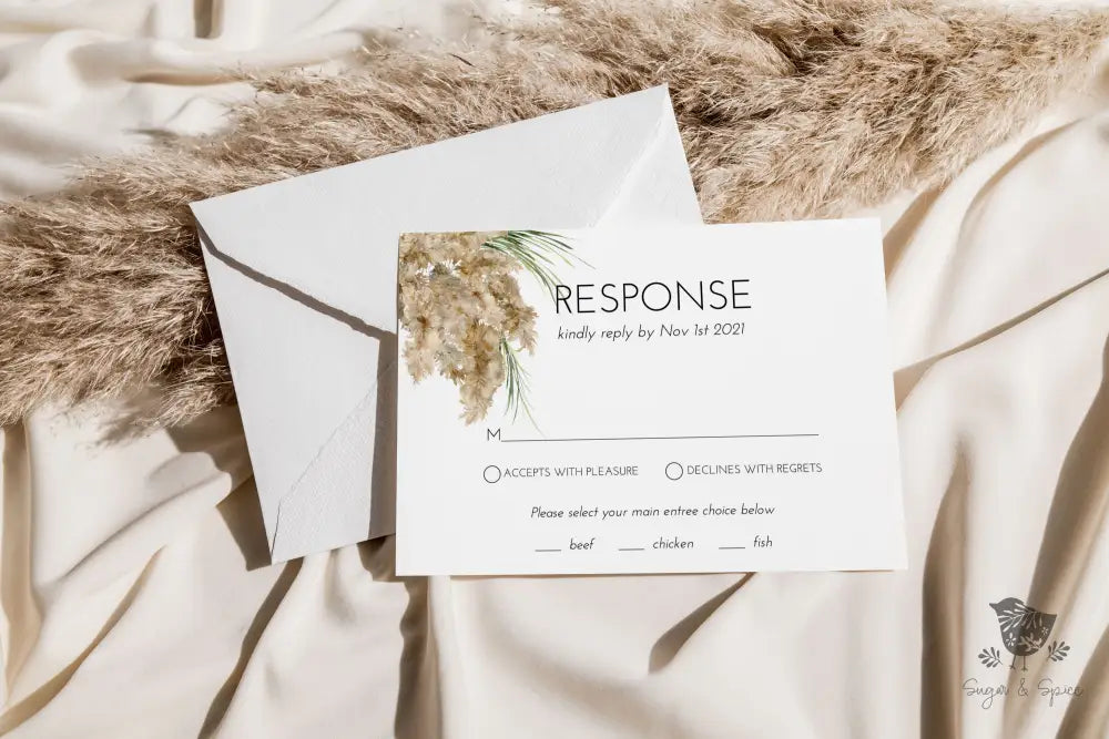 Pampas Grass Wedding Invitation Suite - Premium from Sugar and Spice Invitations - Just $2.15! Shop now at Sugar and Spice Paper