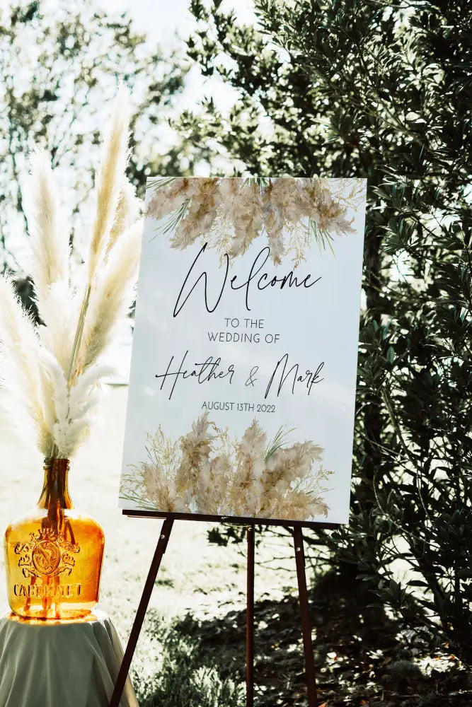 Pampas Grass Welcome Sign - Premium from Sugar and Spice Invitations - Just $35! Shop now at Sugar and Spice Paper
