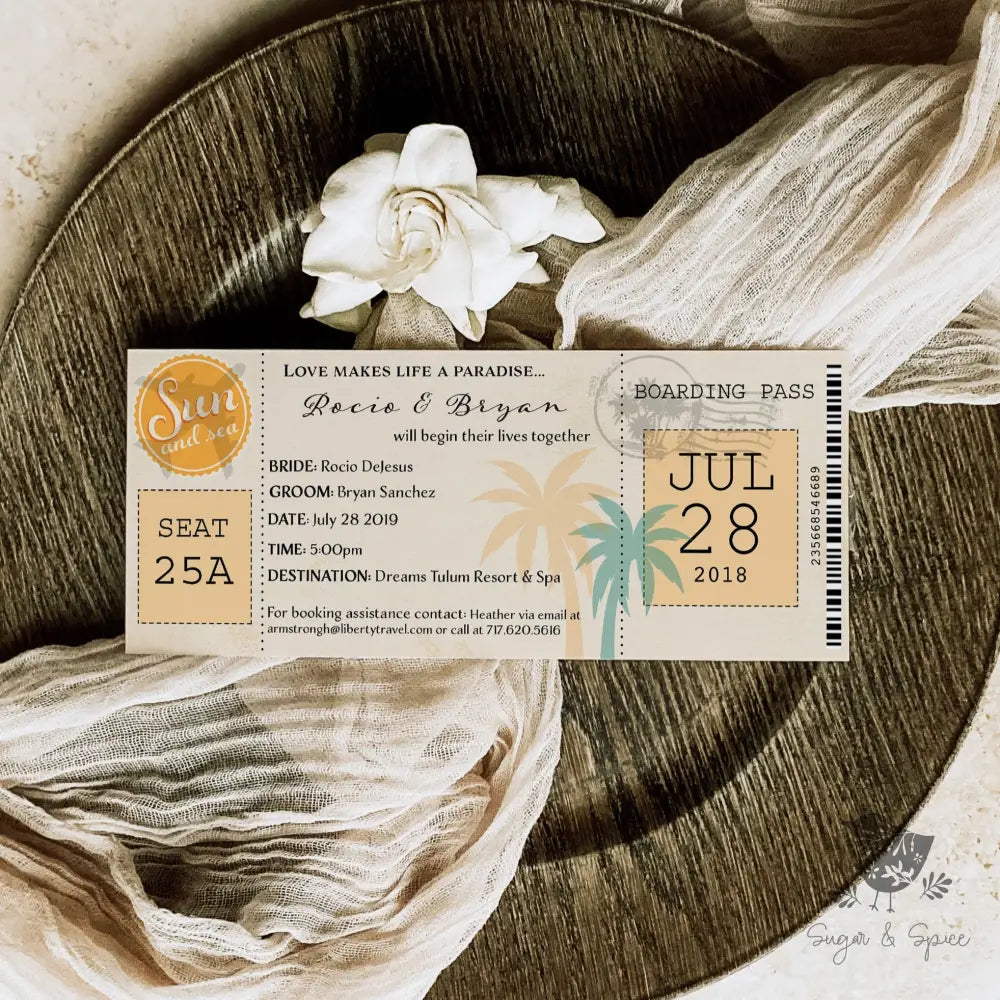 Paradise Boarding Pass Ticket Wedding Invitation Suite - Premium from Sugar and Spice Invitations - Just $2.15! Shop now at Sugar and Spice Paper