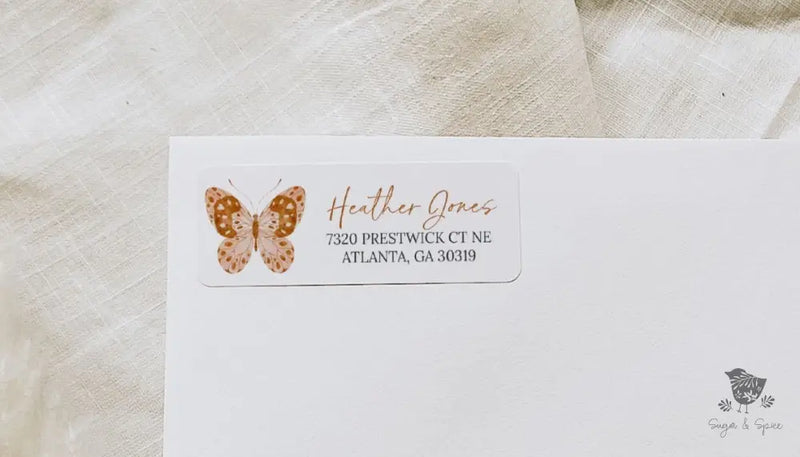 Pink Butterfly Return Address Sticker - Premium  from Sugar and Spice Invitations - Just $23! Shop now at Sugar and Spice Paper