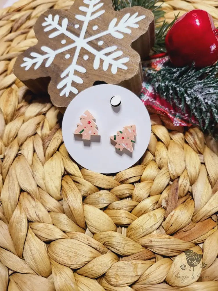 Pink Christmas Tree Cookie Stud Earrings - Premium from Sugar and Spice Invitations - Just $6! Shop now at Sugar and Spice Paper