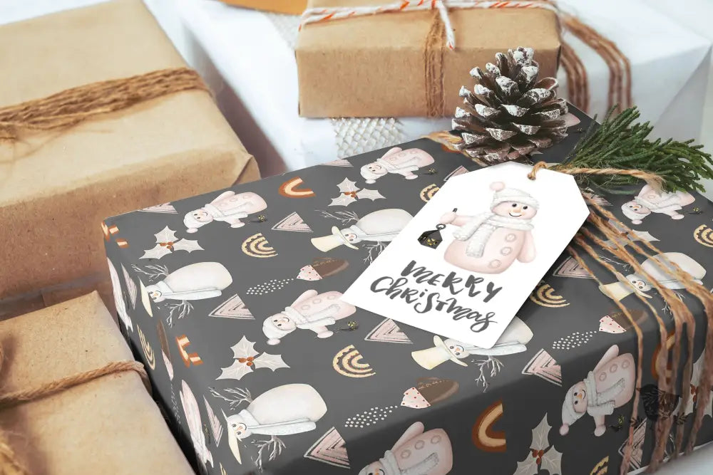 Pink Snowman and Lattes Christmas Wrapping Paper - Premium Craft Supplies & Tools > Party & Gifting > Packaging & Wrapping from Sugar and Spice Invitations - Just $26.10! Shop now at Sugar and Spice Paper
