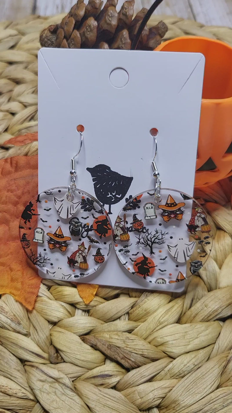 Retro Halloween Acrylic Round Earrings
