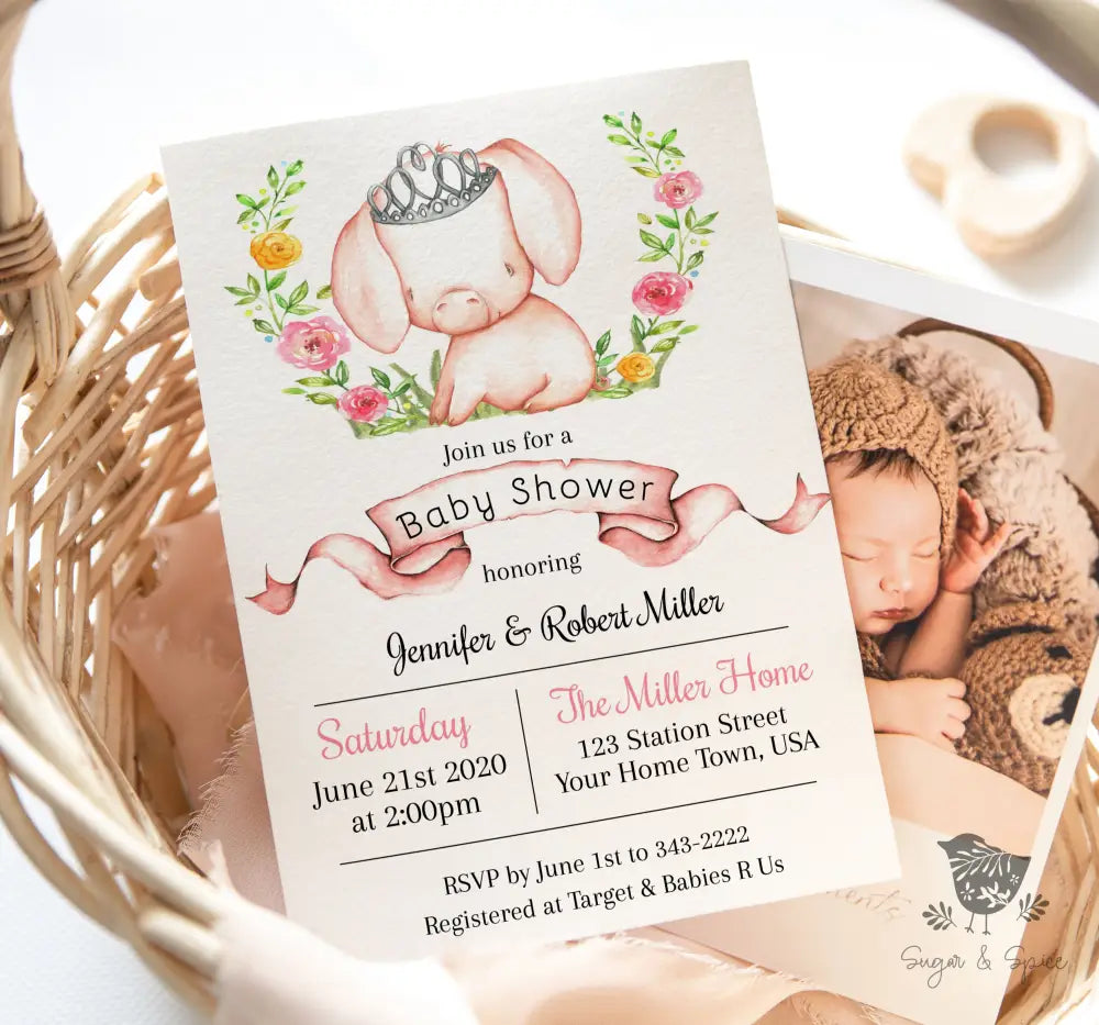 Princess Pig Baby Shower Invitation - Premium from Sugar and Spice Invitations - Just $1.95! Shop now at Sugar and Spice Paper