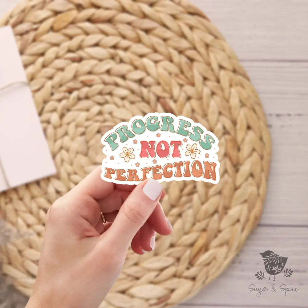 Progress Not Perfection Positive Quote Waterproof Stickers - Premium  from Sugar and Spice Invitations - Just $3! Shop now at Sugar and Spice Paper