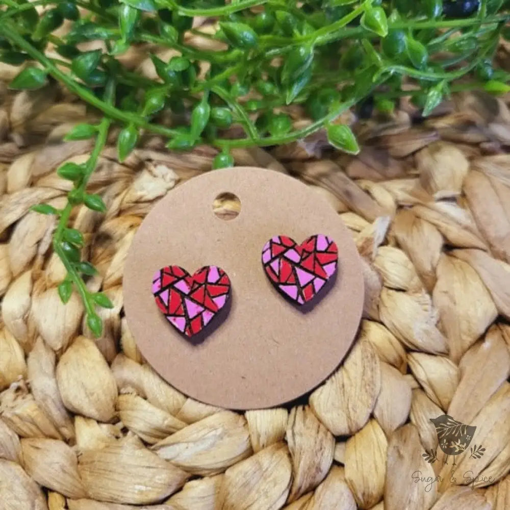 Red and Pink Heart Valentines Day Wood Earrings - Premium  from Sugar and Spice Invitations - Just $6! Shop now at Sugar and Spice Paper