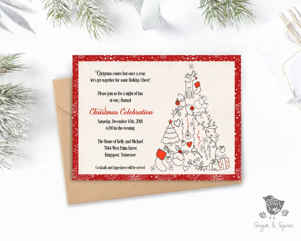 Red Christmas Celebration Invitation - Premium Digital File from Sugar and Spice Invitations - Just $2.10! Shop now at Sugar and Spice Paper
