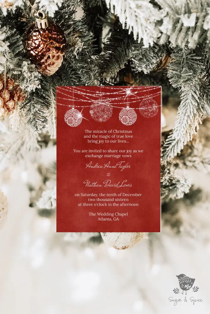 Red Christmas Wedding Invitation - Premium from Sugar and Spice Invitations - Just $2.15! Shop now at Sugar and Spice Paper