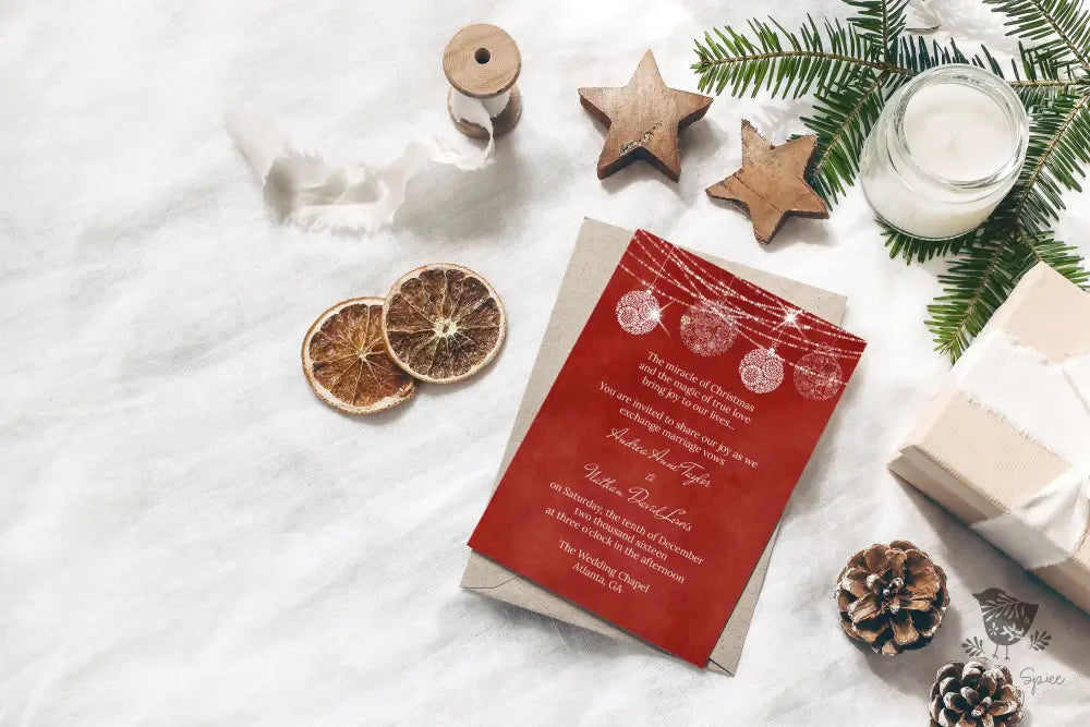 Red Christmas Wedding Invitation - Premium from Sugar and Spice Invitations - Just $2.15! Shop now at Sugar and Spice Paper