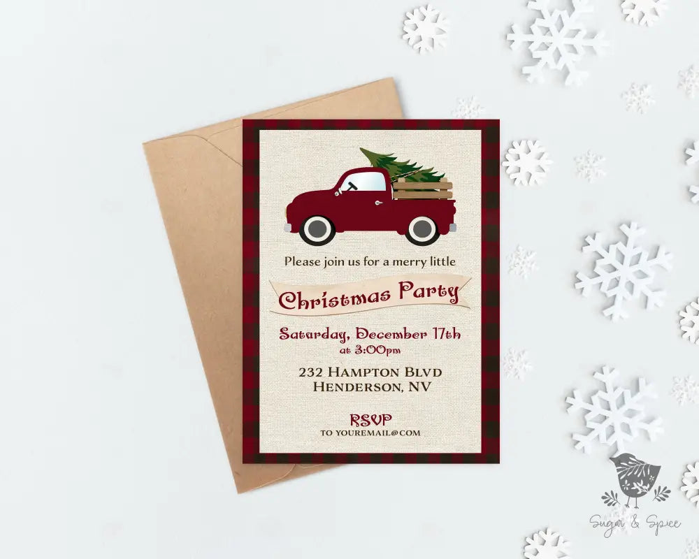 Red Truck Country Christmas Invitation - Premium Digital File from Sugar and Spice Invitations - Just $2.10! Shop now at Sugar and Spice Paper