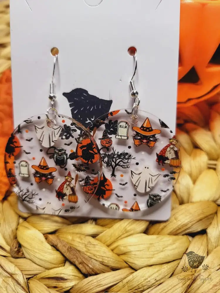 Retro Halloween Acrylic Round Earrings - Premium  from Sugar and Spice Invitations - Just $11.25! Shop now at Sugar and Spice Paper