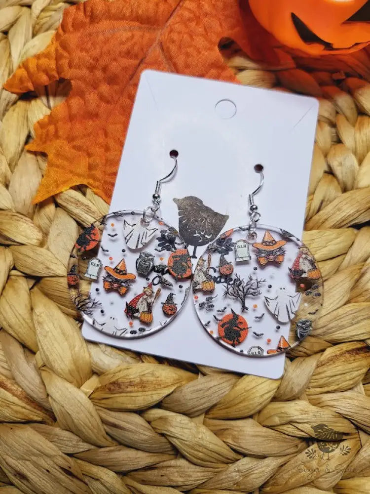 Retro Halloween Acrylic Round Earrings - Premium  from Sugar and Spice Invitations - Just $11.25! Shop now at Sugar and Spice Paper