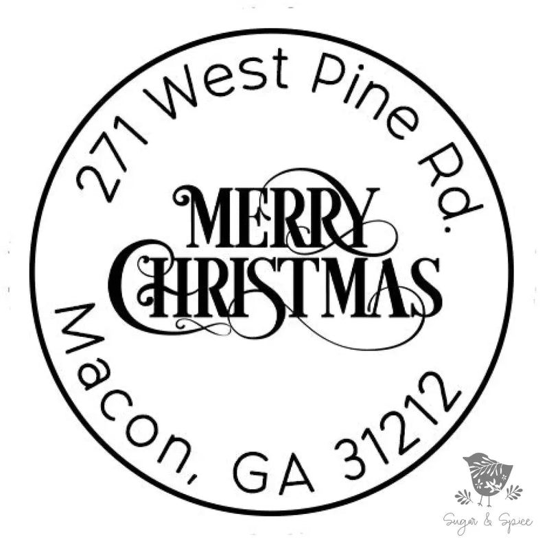 Round Merry Christmas Address Stamp Self-Inking - Premium Craft Supplies & Tools > Stamps & Seals > Stamps from Sugar and Spice Invitations - Just $40! Shop now at Sugar and Spice Paper