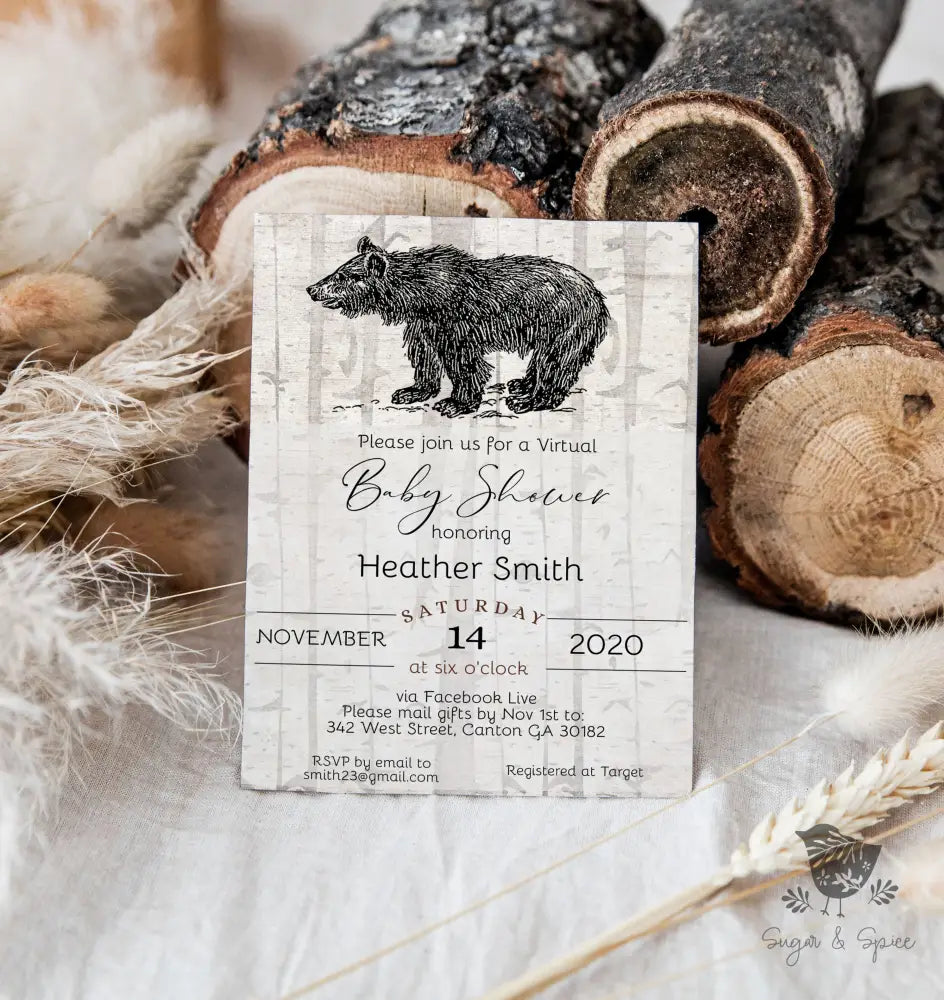 Rustic Bear Baby Shower Invitation - Premium  from Sugar and Spice Invitations - Just $1.95! Shop now at Sugar and Spice Paper