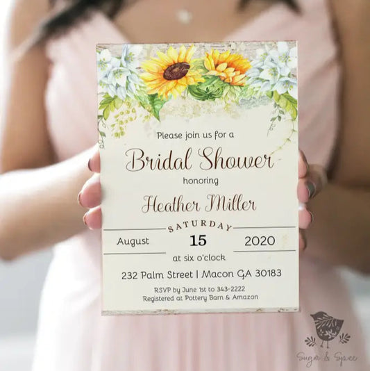 Rustic Country Sunflower Bridal Shower Invitation - Premium  from Sugar and Spice Invitations - Just $1.95! Shop now at Sugar and Spice Paper